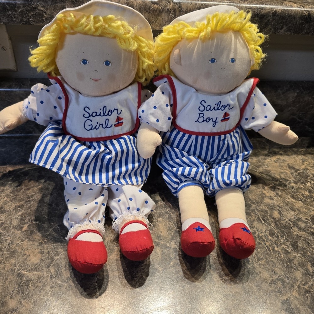 Eden Sailor Girl Sailor Boy 14" Cloth Rag Dolls Yellow Hair